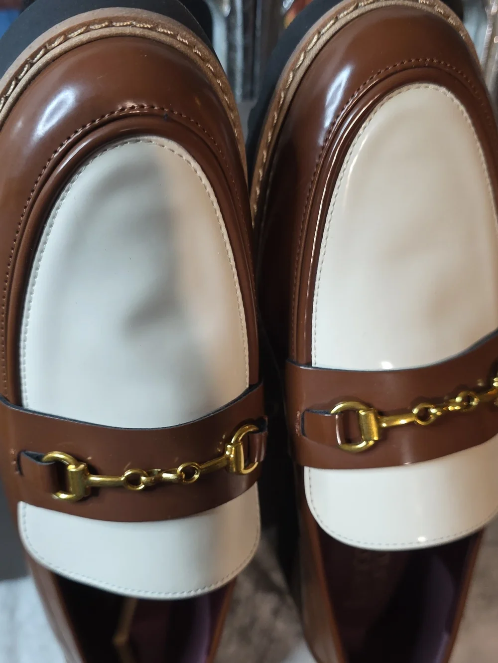 Franco Sarto Brown and White Colettte  Bridle Bit Loafers for Women Sz 11W
